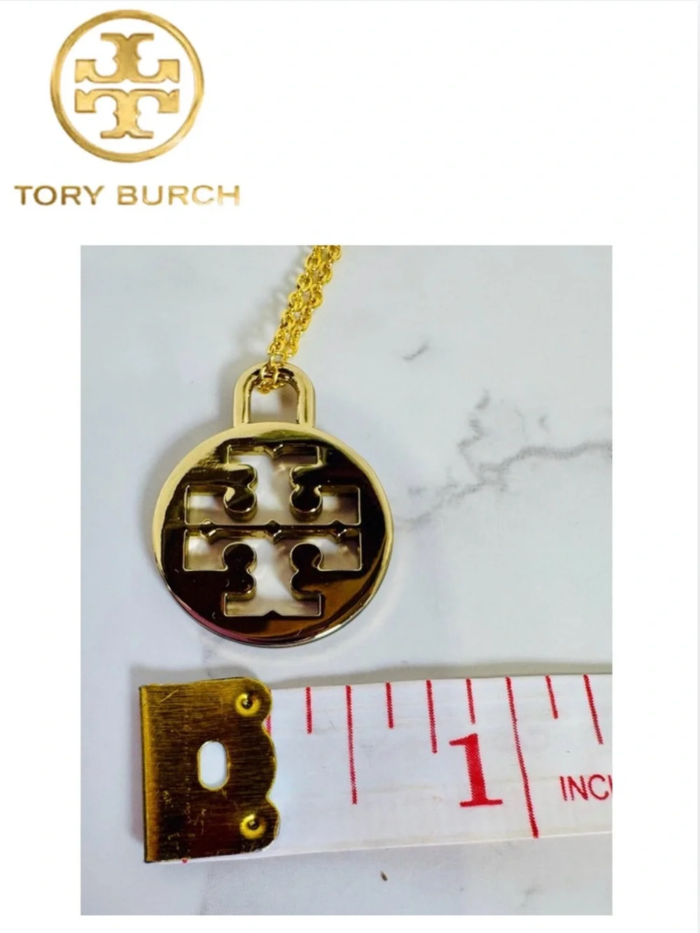 TORY BURCH Gold Logo Pendant, Necklace & Fishhook Earrings Jewelry Set